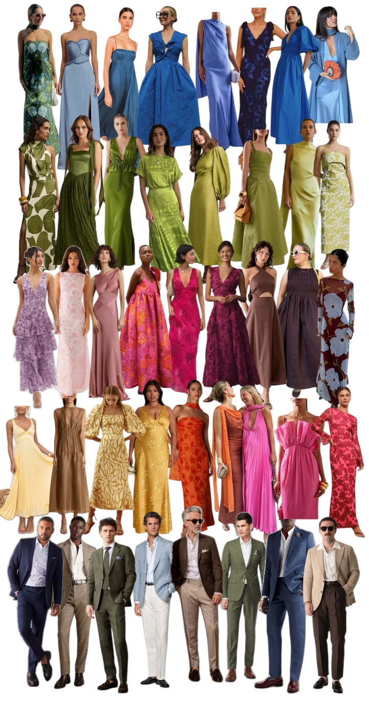 Colorful guest attire inspiration collage